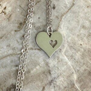 Sterling Silver 925 EFY Dainty Double Heart Pendant Necklace 18" Cable Chain